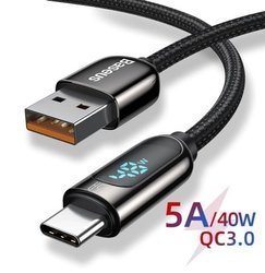 Baseus Display Fast Charging | Kabel USB - Type-C 40W do Huawei XIaomi 27W Quick Charge 3.0 SCP 2m EOL