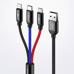Baseus Three Primary Colors | Nylonowy kabel 3w1 USB - Lightning Micro Type-C 3.5A 30cm 